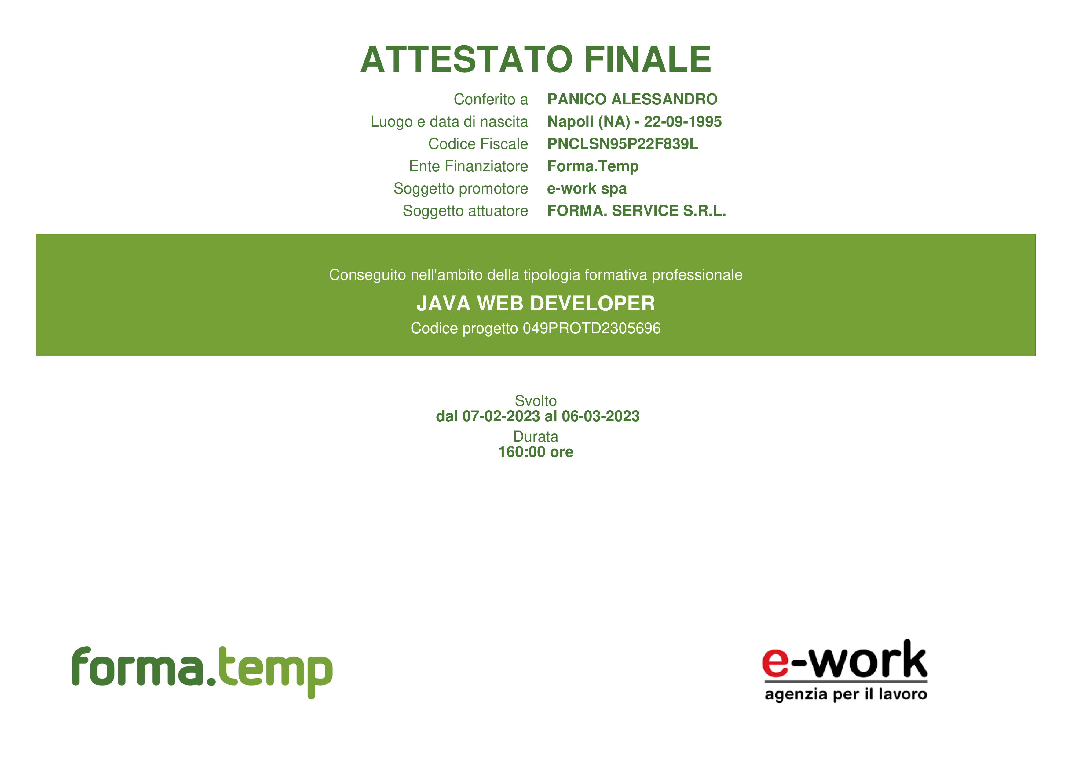 Attestato Java